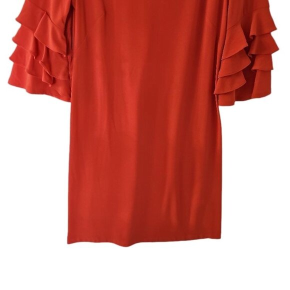 Gabby Style Orange Coral Midi‎ Shift Dress Bell Ruffle 3/4 Sleeve size 6 - Picture 9 of 16